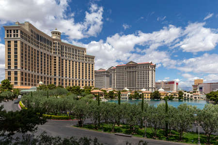 Las Vegas, Nevada, USA - May 6, 2013: The famous Bellagio Hotel and Casino on the iconic Las Vegas Strip with Caesars Palace Hotel and Casino in the background.のeditorial素材
