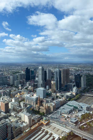 Melbourne, Australia - March 17, 2013: Aerial view of the city central business district of Melbourne Australia.のeditorial素材