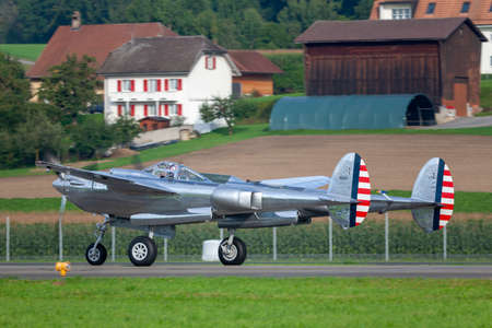 Payerne, Switzerland - August 29, 2014: Lockheed P-38 Lightning World War II fighter aircraft...