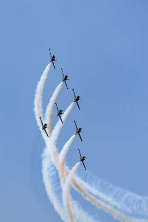 Payerne, Switzerland - September 5, 2014: Breitling Jet Team Aero L-39C Albatross jet trainer...