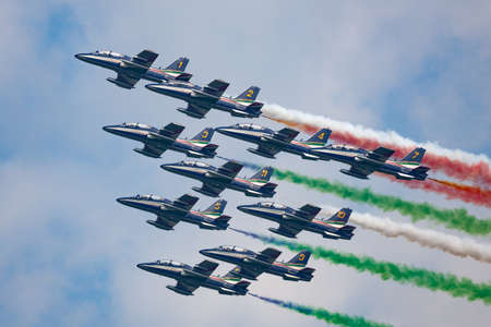 Payerne, Switzerland - September 7, 2014: Frecce Tricolori formation display team of the Italian Air...
