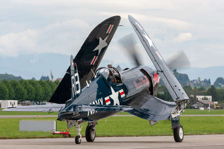 Payerne, Switzerland - August 29, 2014: Vought F4U-4 Corsair world war II vintage fighter aircraft...
