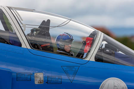Payerne, Switzerland - August 31, 2014: Patrouille de France, the aerobatic display team of the French Air Force (Armee de lâAir) flying Dassault-Dornier Alpha Jet E jet trainer aircraft.のeditorial素材