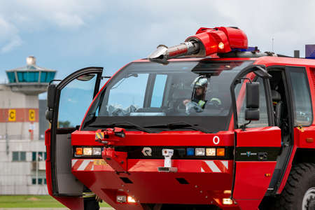 Payerne, Switzerland - August 31, 2014: Rosenbauer airport fire engine from Geneva Airport.のeditorial素材