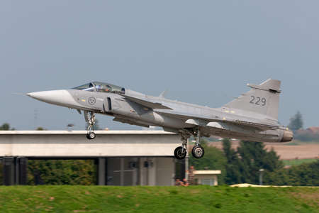 Payerne, Switzerland - September 5, 2014: Swedish Air Force Saab JAS-39C Gripen multirole fighter...