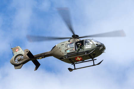 Payerne, Switzerland - August 30, 2014: Swiss Air Force Eurocopter EC-635P military helicopter.のeditorial素材