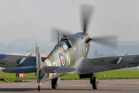 Payerne, Switzerland - September 6, 2014: Supermarine Spitfire Mk16e World War II fighter aircraft G-MXVI.のeditorial素材
