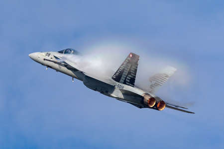 Payerne, Switzerland - September 7, 2014: Swiss Air Force McDonnell Douglas F/A-18C Hornet multirole fighter aircraft.のeditorial素材