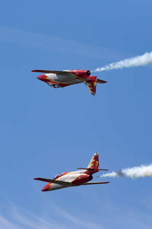 Payerne, Switzerland - August 30, 2014: Spanish Air Force (Ejercito del Aire) CASA C-101EB Aviojet jet trainer aircraft of the Patrulla Aguila formation aerobatic display team.のeditorial素材