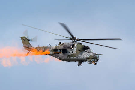 Payerne, Switzerland - September 1, 2014: Czech Air Force (VzduÅ¡nÃ© sÃ­ly ArmÃ¡dy CÌeskÃ© republiky) Mil Mi-24V Attack Helicopter.のeditorial素材