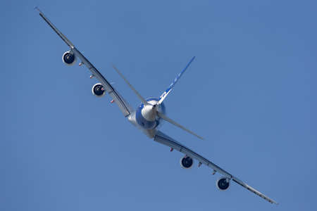 Payerne, Switzerland - September 6, 2014: Airbus A380-841 large four engined commercial airliner aircraft F-WWDD.のeditorial素材