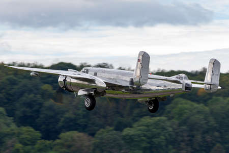 Payerne, Switzerland - August 31, 2014: World War II vintage North American B-25 Mitchell Bomber aircraft operated by The Flying Bulls collection.のeditorial素材