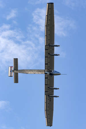 Payerne, Switzerland - September 8, 2014: Solar Impulse 2 is a Swiss developed long range experimental solar powered aircraft with the registration HB-SIB.のeditorial素材