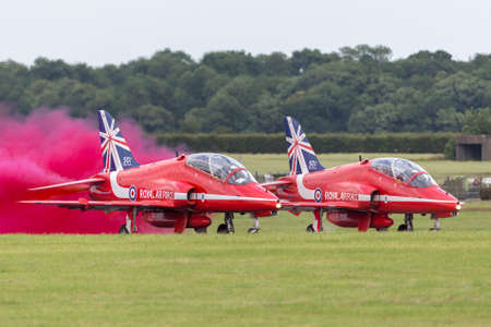 RAF Waddington, Lincolnshire, UK - July 7, 2014: Royal Air Force (RAF) British Aerospace Hawk T.1...