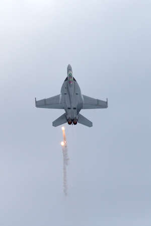 Avalon, Australia - February 28, 2015: Royal Australian Air Force (RAAF) Boeing F/A-18F Super Hornet...