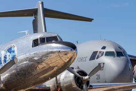 Avalon, Australia - March 1, 2015: Vintage Douglas DC-3 airliner VH-OVM operated by Air Nostalgia...