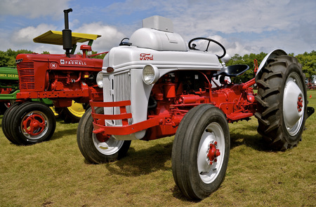 Ford Ferguson and H Farmall tractors are lined  at a tractor showのeditorial素材