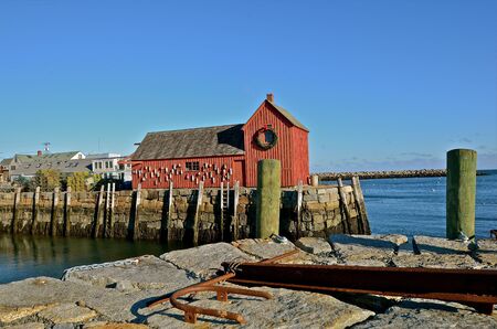 Old village fishing shack along the sea coastの写真素材