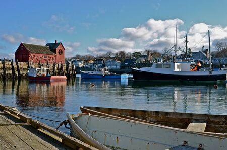 Fishing shack and Lobster Traps on Bradley Wharf in Rockport, Massachusettsのeditorial素材