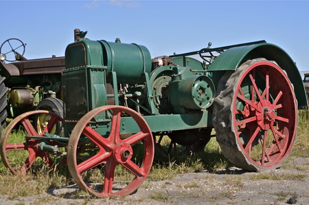 Very old tractor with steel wheelsの写真素材