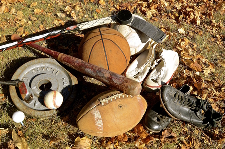 A collection old sporting equipmentの写真素材