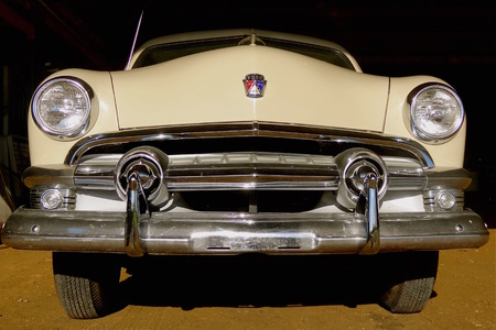 MOORHEAD, MINNESOTA, May 22, 2014: The front and grill of the classic 1950 Ford is a product of the Ford Motor Company located in Dearborn, Michigan started by Henry Ford and incorporated on June 16, 1903のeditorial素材