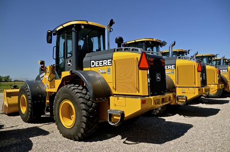 MOORHEAD, MINNESOTA, July 25, 2016: The new huge wheel loaders are products of John Deere Co, an...
