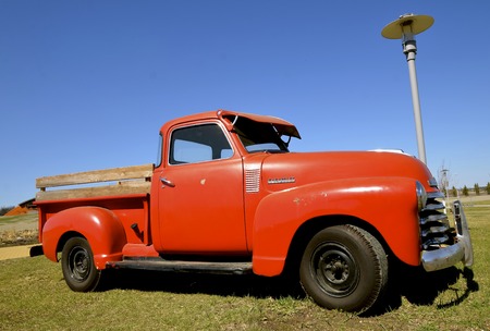 Moorhead, MINNESOTA, April 21, 2017: The old pickup from the 40's is a Chevrolet, colloquially referred to as Chevy and formally the Chevrolet Division of General Motors Company, is an American automobile division of the American manufacturer General Motoのeditorial素材