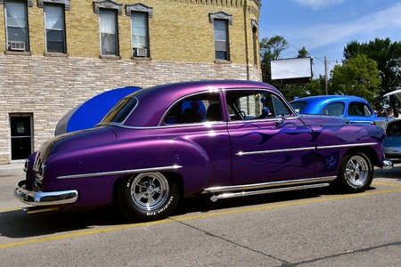 CASSELTON, NORTH DAKOTA, July 27, 2017: The annual Casselton Car Show which occurs the last Thursday of July features classic vehicles such as the restored 1954 Chevy.のeditorial素材