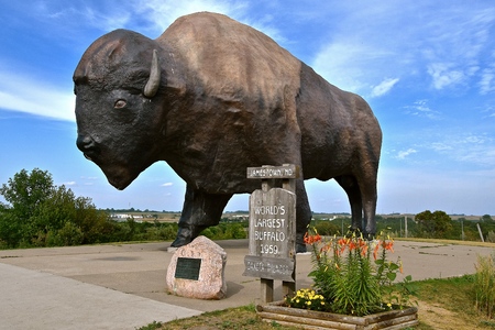 JAMESTOWN, NORTH DAKOTA, July 19, 207: Dakota Thunder, the world's largest buffalo designed by Elmer Petersen is displayed at the Frontier Village in Jamestown.のeditorial素材