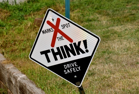 South Dakota Think Sign remembering a fatality at the scene  of a traffic accidentの写真素材