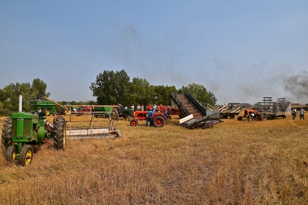 ROLLAG, MINNESOTA, Sept 2, 2017: A collection of various tractors models and farm equipment are...