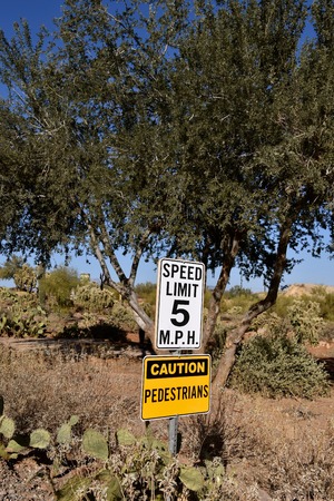 Sign warning motorist of a slow speed and for pedestrians to be aware of motorists.