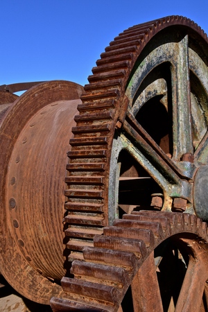 Heavy duty industrial gears, pulleys, and cogs used in the process of mining copperの写真素材