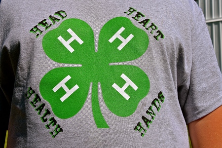 BARNSEVILLE, MINNESOTA, July 12, 2018: The T-shirt displays a 4-H club member, which is a global network of youth organizations whose mission is `engaging youth to reach their fullest potential while advancing the field of youth development.のeditorial素材
