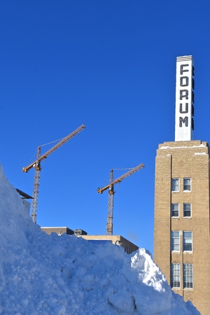 FARGO, NORTH DAKOTA, February 7, 2019: The building tower is the headquarters of The Forum of Fargo-Moorhead, a daily newspaper printed in Fargo, North Dakota. and is the the flagship of Forum Communications.のeditorial素材