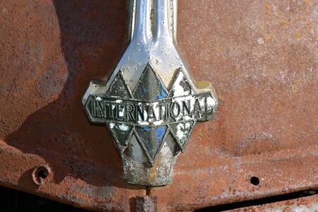 MANDAN, NORTH DAKOTA, July 1, 2016: The old pickup with  an International logo is a product of the International Harvester Company which was a United States manufacturer of agricultural machinery, construction equipment, and trucks.のeditorial素材