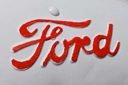 KEYSTONE, SOUTH DAKOTA, AUGUST 26 2020: The Ford tractor hood  is a product of the Ford Motor...