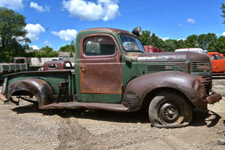 LAKE PARK, MINNESOTA, July 29, 2020: The old Doge pickup is a product of Dodge, an American brand of...