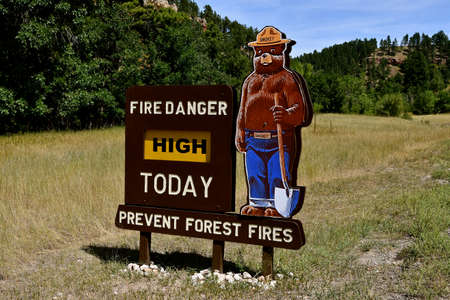 BLACK HILLS, SOUTH DAKOTA, August 16, 2020:  The smokey Bear sign found in the Black Hills is Smokey Bear is an advertising icon of the U.S. Forest Service in an attempt to stop forest fires.のeditorial素材