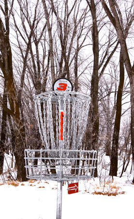 Metal basket for  Golf covered with winter hoar frostの写真素材
