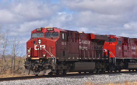 WAUBEN, MINNESOTA, April 9, 2021:  The locomotive is a Canadian Pacific known as the CP Rail between 1968 and 1996.のeditorial素材