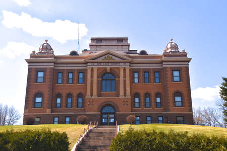 RED LAKE FALLS, MINNESOTA, April 17, 2021: The beautiful old courthouse built in 1911 is located in Red Lake Falls, Minnesota and is the country seat for Red Lake county.のeditorial素材