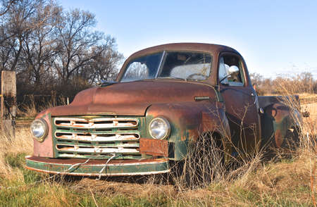FIRESTEEL, SOUTH DAKOTA, APRIL 27, 2021: The old rusty pickup is a  Studebaker produced by the Studebaker Corporation of South Bend, Indiana, from 1939 until 1958.のeditorial素材