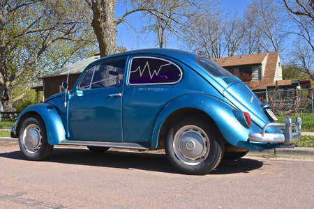 HARTFORD, SOUTH DAKOTA, May 10, 2021:  The old Blue car is a Volkswagen (VW), a product of Volkswagen Group, one of the world`s largest car industries in the world founded in Berlin in 1937.のeditorial素材