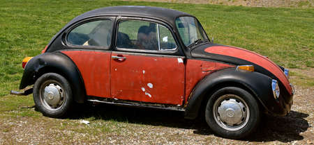 WAYNE, NEBRASKA, May 11, 2021: The old Blue car is a Volkswagen (VW), a product of Volkswagen Group, one of the world`s largest car industries in the world founded in Berlin in 1937.のeditorial素材