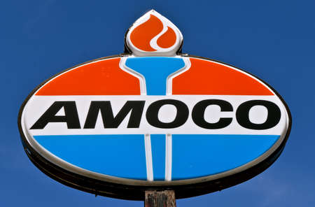 ORTONVILLE, MINNESOTA, May 14, 2021:  The sign represents American Oil Company, called Amoco had by 1912 become the largest natural gas producer in North America, now owned by BP(British Petroleum).のeditorial素材
