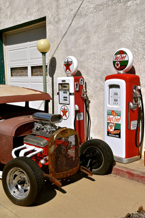 JANESVILLE, MINNESOTA, JUNE 10, 2021:The old gasoline pump advertises Sky Chief gasoline introduced by Texaco in 1938.のeditorial素材