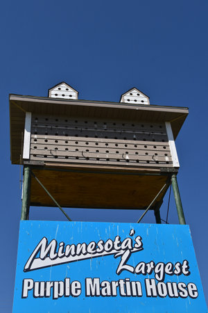 A large Purple Martin birdhouse is boasted as being the biggest in Minnesota,のeditorial素材