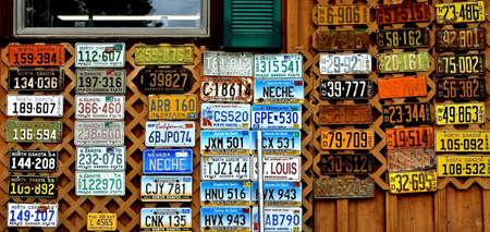 NECHE, NORTH DAKOTA, August 10, 2021: The collection of North Dakota license plates represents years of of distribution from the Department of Transportation.のeditorial素材